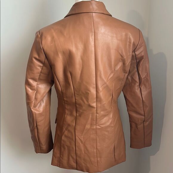 Daisy Women's Brown Faux Leather Blazer - Picture 2 of 6